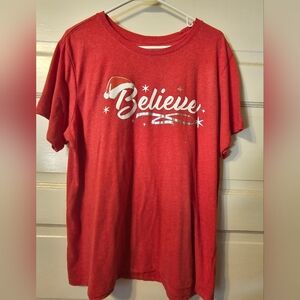 Red Christmas "Believe" Graphic T-Shirt XXL  * 4/$20 *